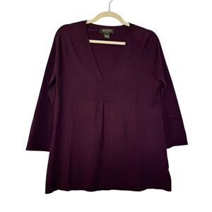 Eddie Bauer Womens L Purple Cotton Cashmere Blend 3/4 Sleeve‎ Top